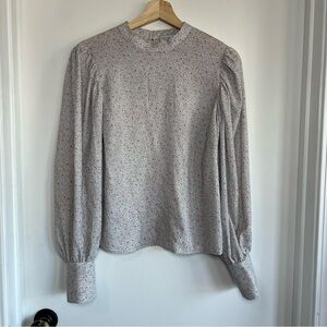 Rachel Zoe Floral Polka Dot Flowing Long Sleeve Crew Neck Blouse, Size Small